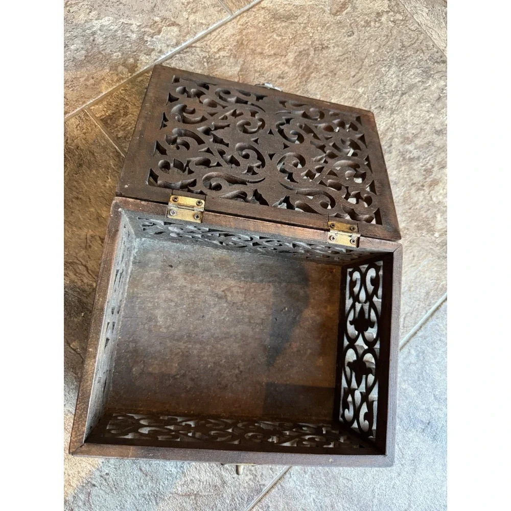 1990s Maitland Smith‎ Hand Carved Teak Box Rare Vintage Art Piece Jewelry OOAK